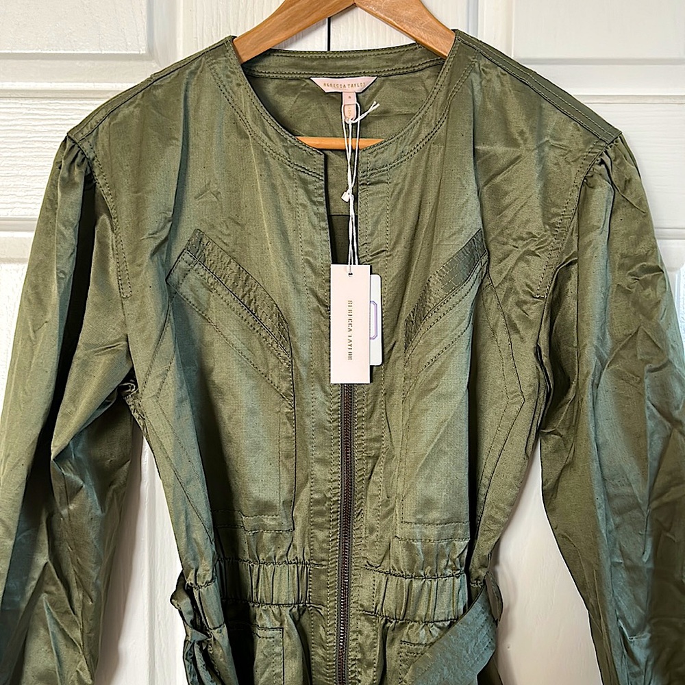 Rebecca Taylor Olive Green Long Sleeve Belted Jumpsuit **Size 8** 🔥🔥 - Picture 3 of 6